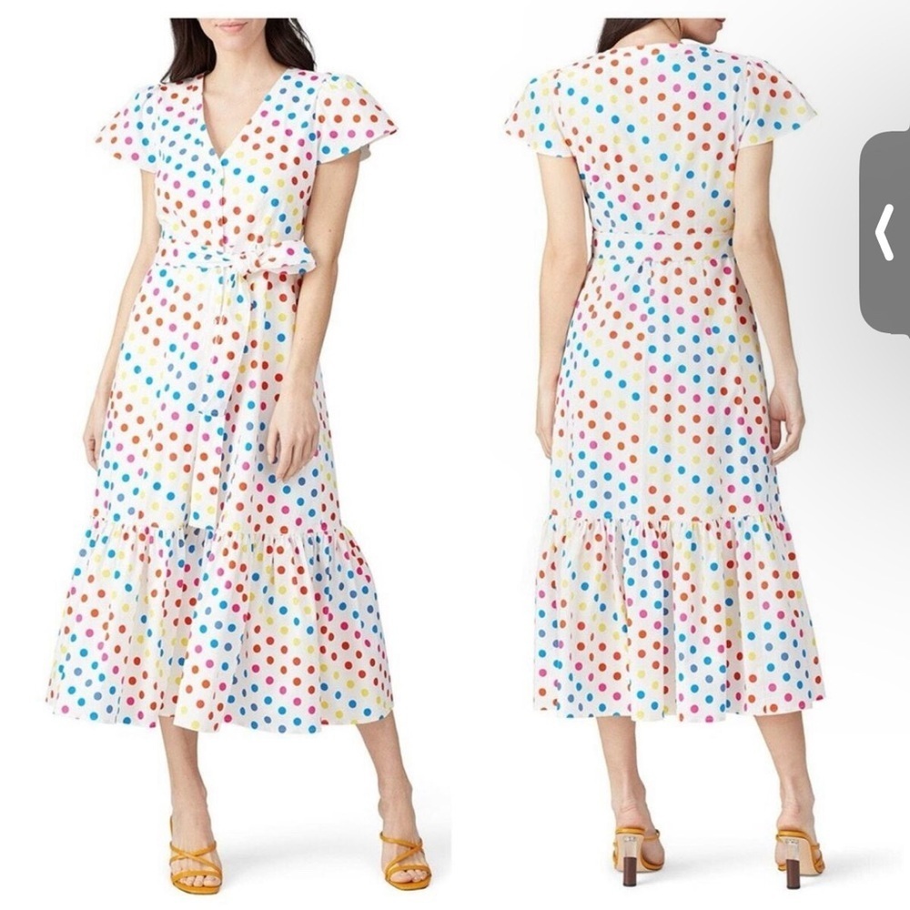 Dipping Dot Midi Sundress With Flutter Sleeves. Color Me Courtney